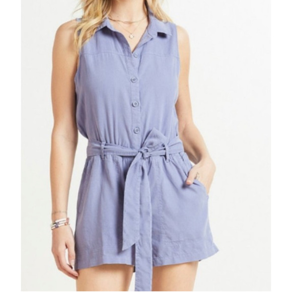 Cloth & Stone Utility Romper Womens S Small Blue Jay Sleeveless Collared *READ - Picture 11 of 12